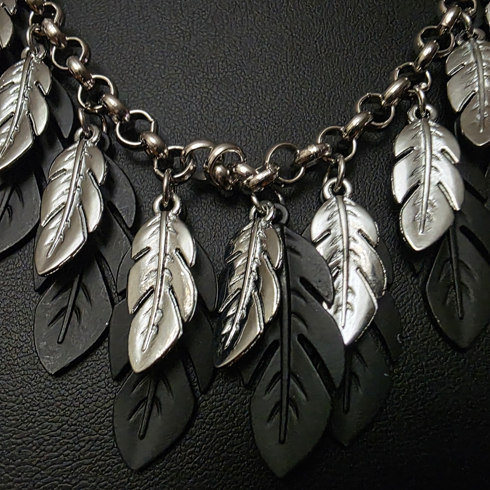 Elegant Black and Silver Feather Necklace